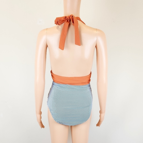 Cupshe Stripe Botton Solid Top One Piece  Swimsuit - Picture 4 of 11